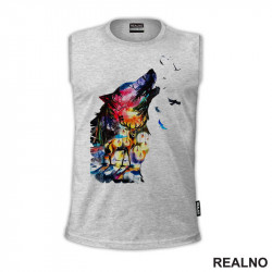 Colored Silhuette Wolf With Stag - Vuk - Životinje - Majica