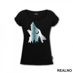 Silhuette Of A Wolf In The Forest And A Starling - Vuk - Životinje - Majica