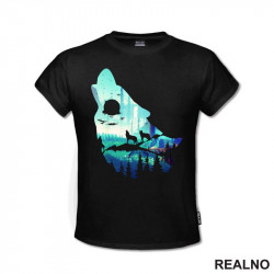 Silhuette Of A Wolf Howling At The Moon In The Forest - Vuk - Životinje - Majica