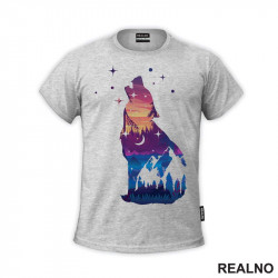 Colored Silhuette Of A Wolf And A Mountain - Vuk - Životinje - Majica