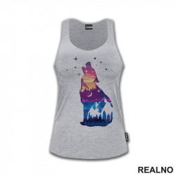 Colored Silhuette Of A Wolf And A Mountain - Vuk - Životinje - Majica