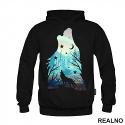 Colored Silhuette Of A Wolf Howling At The Moon In The Forest - Vuk - Životinje - Duks