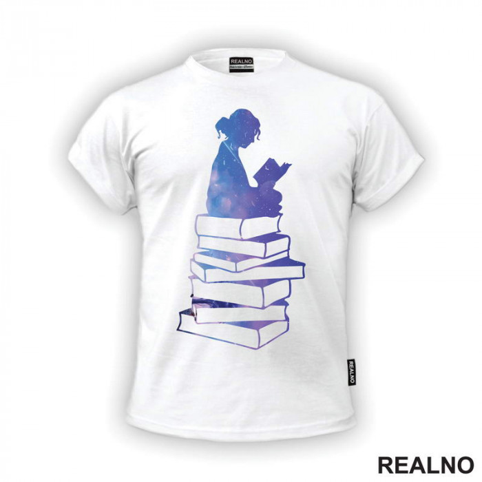Girl Reading - Silhouette - Colors - Books - Čitanje - Knjige - Majica