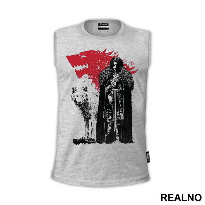 Jon Snow And Ghost - Red Dire Wolf - Game Of Thrones - GOT - Majica