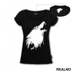 Jon Snow, Forest And Ghost - Shape Of A White Dire Wolf - Game Of Thrones - GOT - Majica