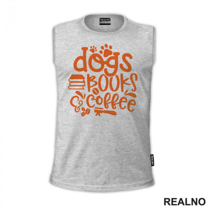 Dogs, Books, Coffee - Red - Books - Čitanje - Knjige - Majica