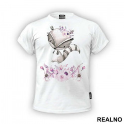 Cute Racoon With Pink Flowers - Art - Majica