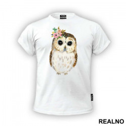 Cute Owl With Flowers - Art - Majica