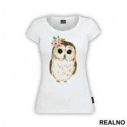 Cute Owl With Flowers - Art - Majica