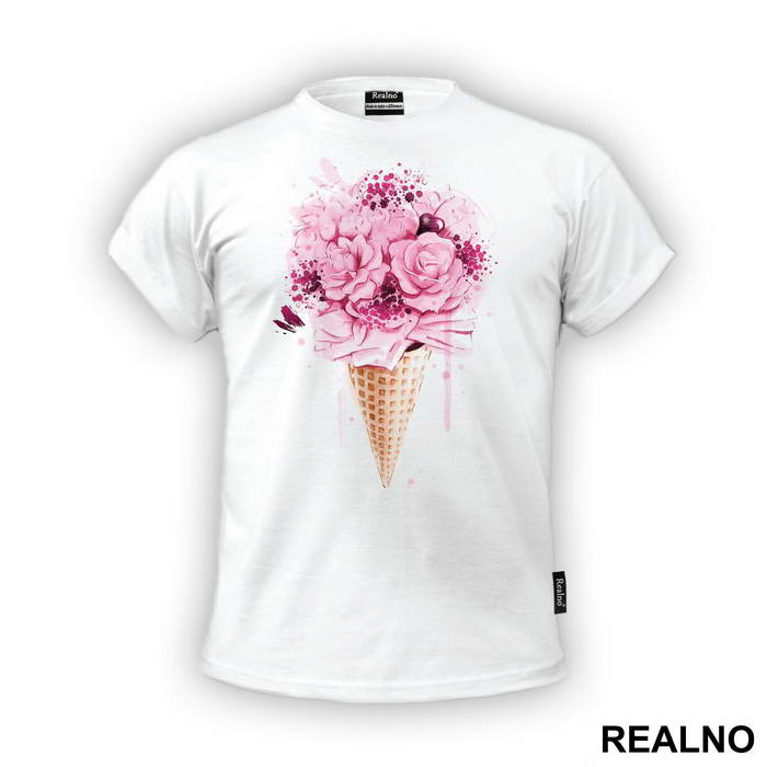 Pink Ice Cream With Flowers - Art - Majica