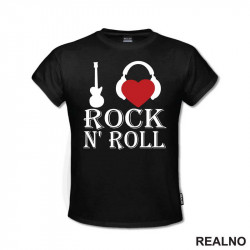 I Love Rock N' Roll - Guitar And Headphones - Muzika - Majica
