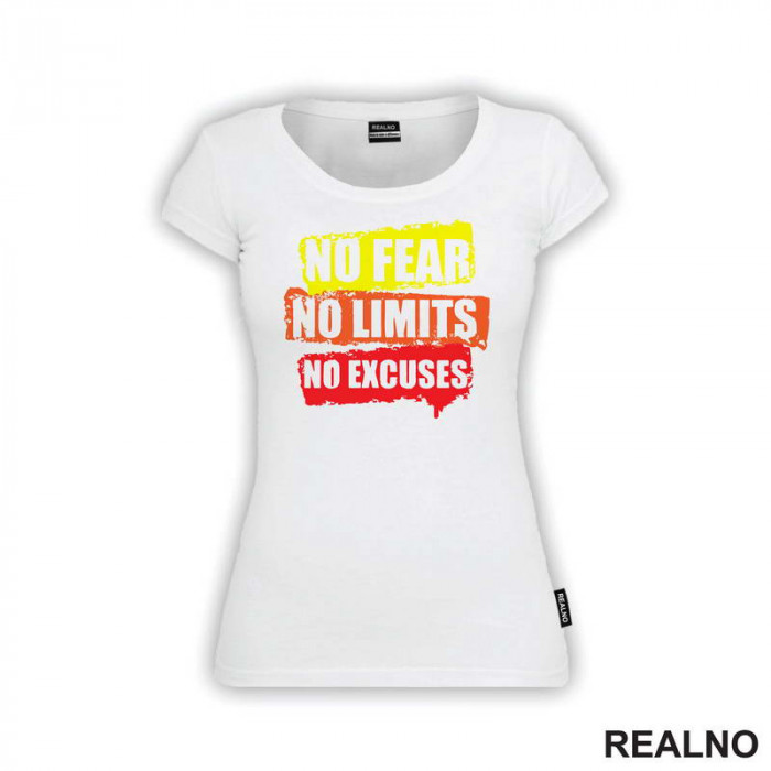 No Fear, No Limits, No Excuses - Orange - Motivation - Quotes - Majica