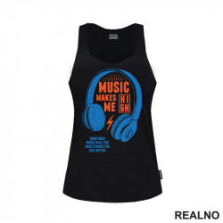Music Makes Me High - Blue Headphones - Muzika - Majica