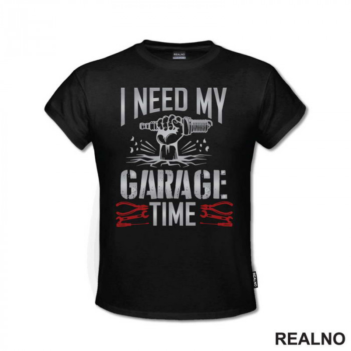 I Need My Garage Time - Red And Grey - Radionica - Majstor - Majica