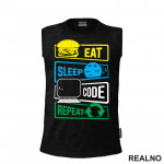 Eat, Sleep, Code, Repeat - Colors - Geek - Majica