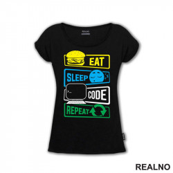 Eat, Sleep, Code, Repeat - Colors - Geek - Majica