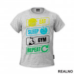 Eat, Sleep, Gym, Repeat - Symbols - Trening - Majica