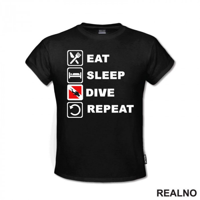 Eat, Sleep, Dive, Repeat - Red - Diving - Ronjenje - Majica
