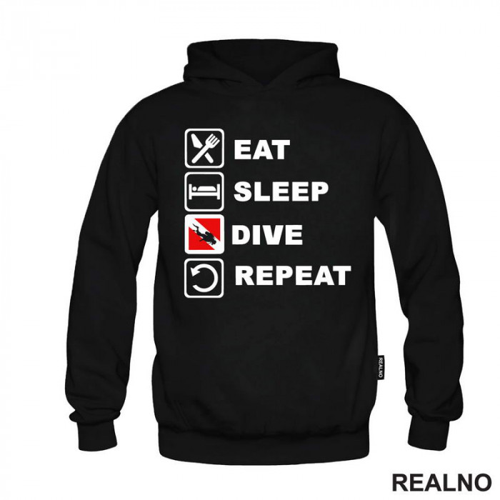 Eat, Sleep, Dive, Repeat - Red - Diving - Ronjenje - Duks