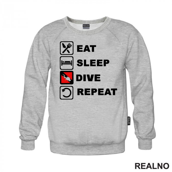 Eat, Sleep, Dive, Repeat - Red - Diving - Ronjenje - Duks