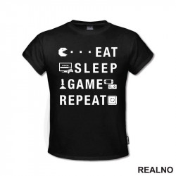Eat, Sleep, Game, Repeat - Symbols - Pacman - Geek - Majica