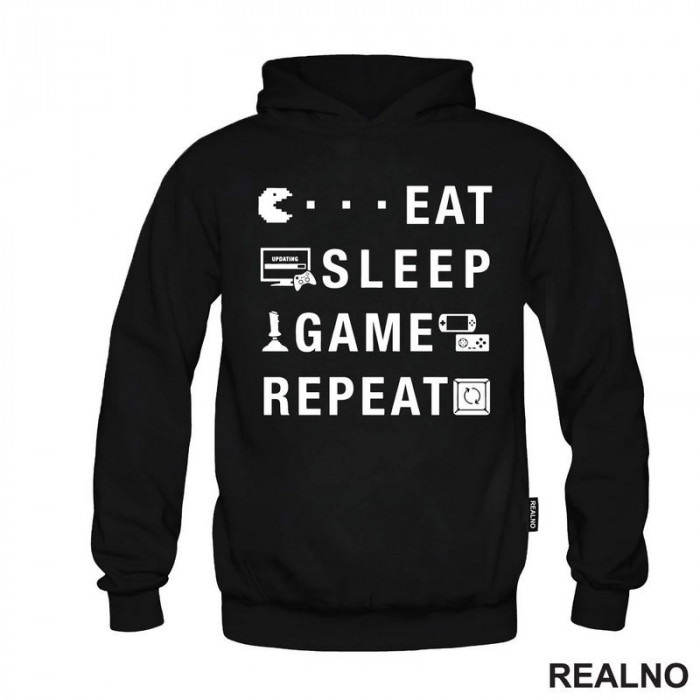 Eat, Sleep, Game, Repeat - Symbols - Pacman - Geek - Duks
