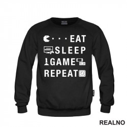 Eat, Sleep, Game, Repeat - Symbols - Pacman - Geek - Duks