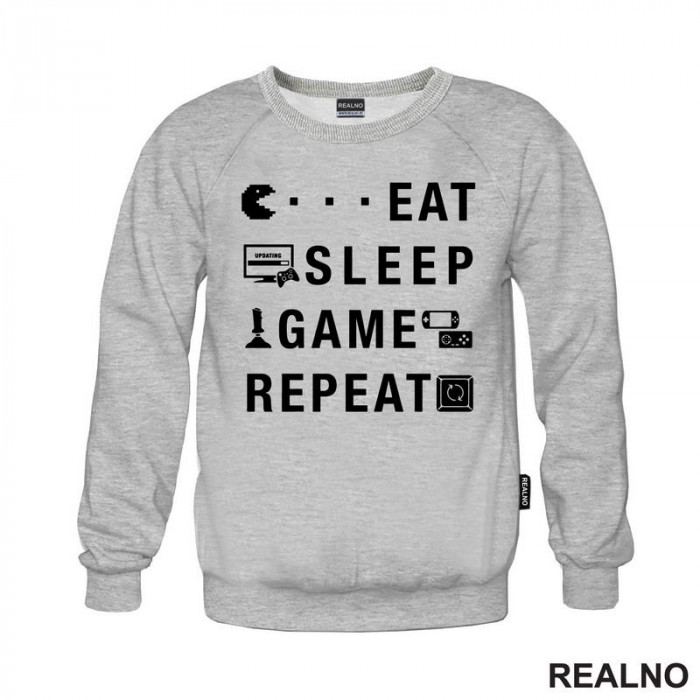 Eat, Sleep, Game, Repeat - Symbols - Pacman - Geek - Duks