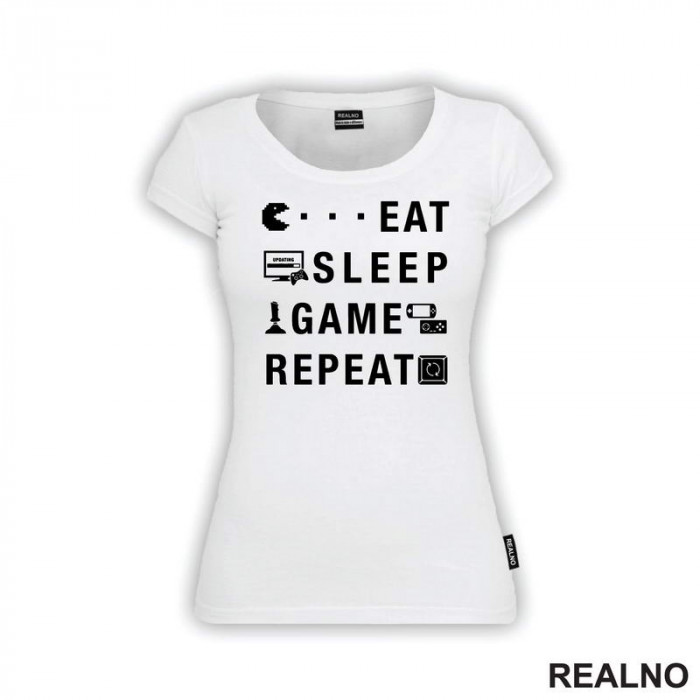 Eat, Sleep, Game, Repeat - Symbols - Pacman - Geek - Majica