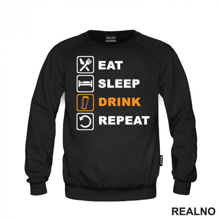 Eat, Sleep, Drink, Repeat - Symbols - Beer - Humor - Duks