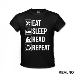 Eat, Sleep, Read, Repeat - Symbols - Books - Čitanje - Majica