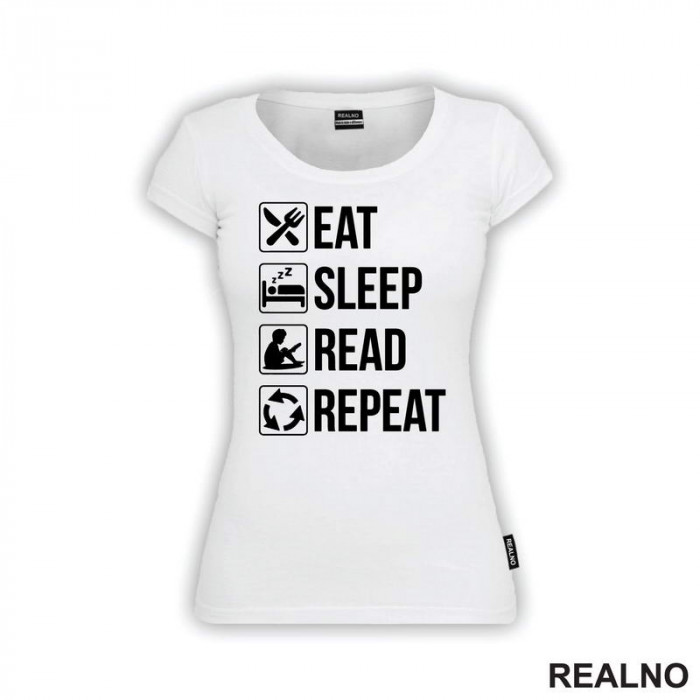 Eat, Sleep, Read, Repeat - Symbols - Books - Čitanje - Majica