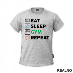Eat, Sleep, Gym, Repeat - Green, Orange And Blue Symbols - Trening - Majica Eat, Sleep, Gym, Repeat - Green, Orange And Blue Symbols - Trening - Majica