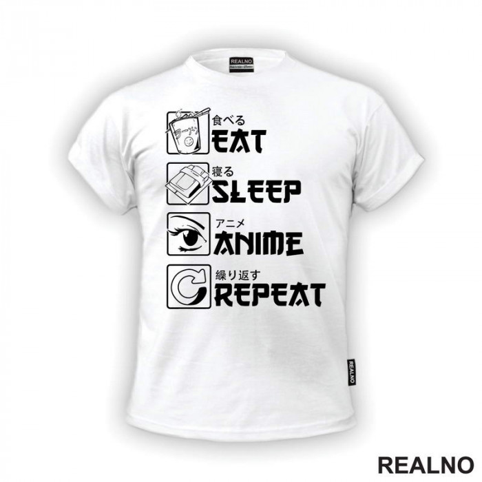 Eat, Sleep, Anime, Repeat - Symbols - Majica