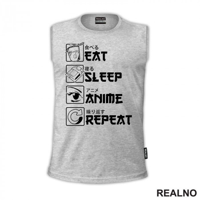 Eat, Sleep, Anime, Repeat - Symbols - Majica