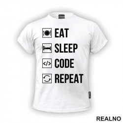 Eat, Sleep, Code, Repeat - Symbols - Geek - Majica