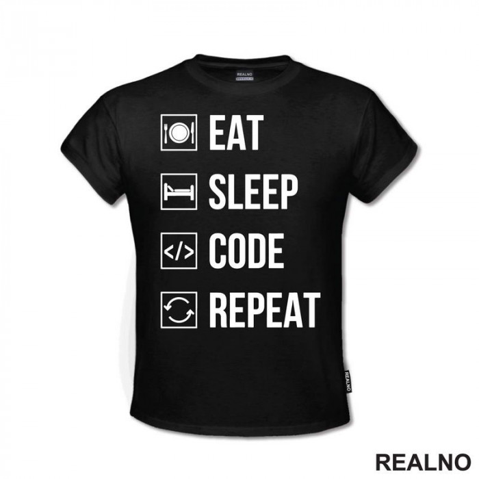 Eat, Sleep, Code, Repeat - Symbols - Geek - Majica