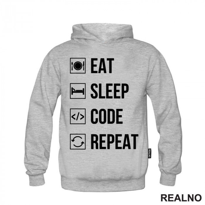 Eat, Sleep, Code, Repeat - Symbols - Geek - Duks