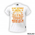 A Day Without Beer Probably Wouldn't Kill Me. But Why Risk It? Orange and Yellow - Humor - Majica