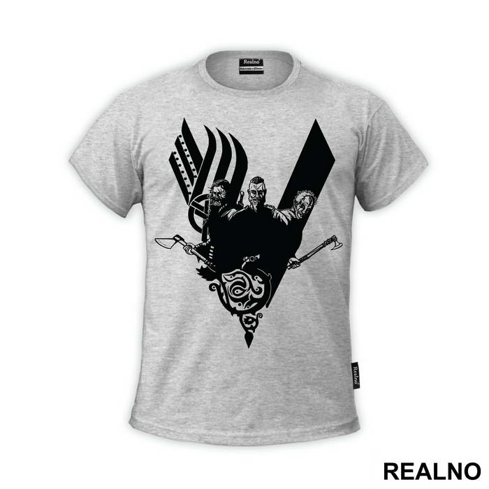 Ragnar, Floki And Rollo - Black Logo - Vikings - Majica