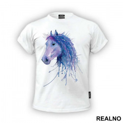 Blue Horse Watercolor Painting - Životinje - Majica