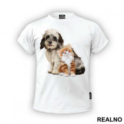 Cute Cat and Dog Drawing - Životinje - Majica