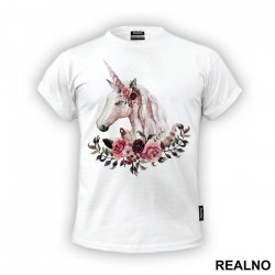 Portrait With Flowers - Unicorn - Jednorog - Majica