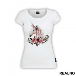 Portrait With Flowers - Unicorn - Jednorog - Majica