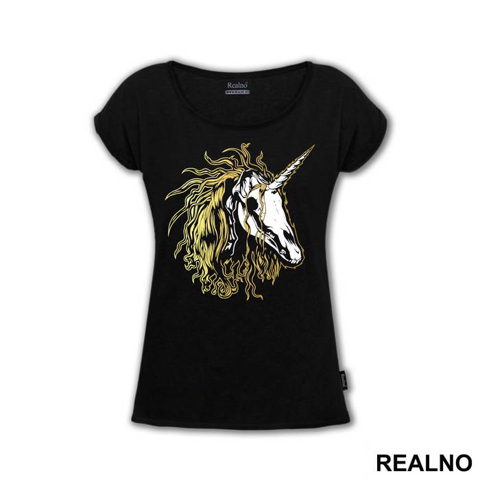 Unicorn Skeleton With Gold Hair - Jednorog - Majica