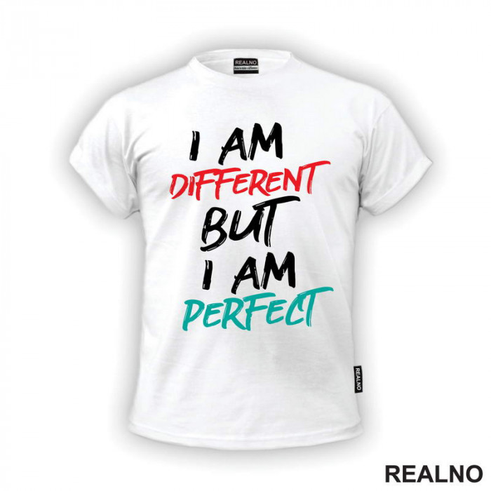 I Am Different But I Am Perfect - Red And Blue - Quotes - Majica