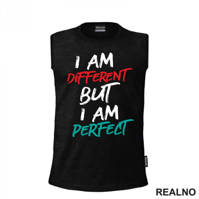 I Am Different But I Am Perfect - Red And Blue - Quotes - Majica