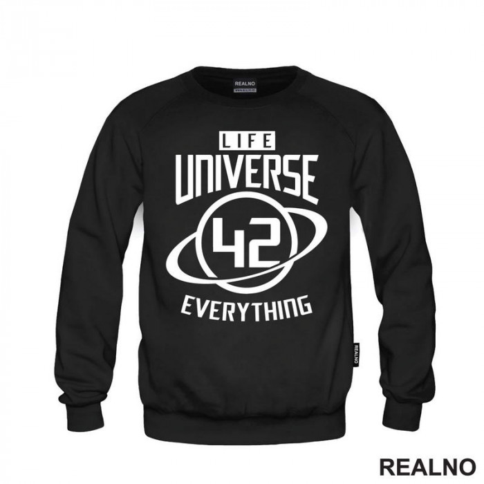 Life Universe Everything - 42 The Answer - White - The Hitchhiker's Guide to the Galaxy - Geek - Duks