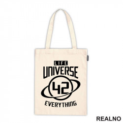 Life Universe Everything - 42 The Answer - White - The Hitchhiker's Guide to the Galaxy - Geek - Ceger