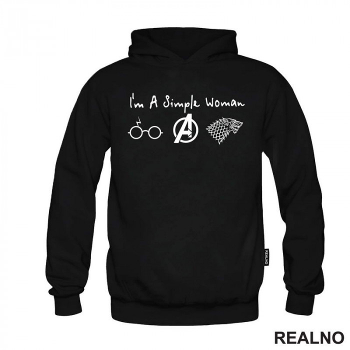 I'm A Simple Woman - Symbols Harry Potter, Avengers, Game Of Thrones - Geek - Duks